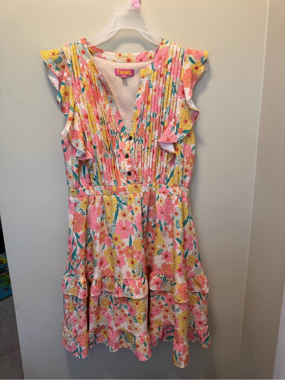 THML Women's Pink Floral Ruffle Dress